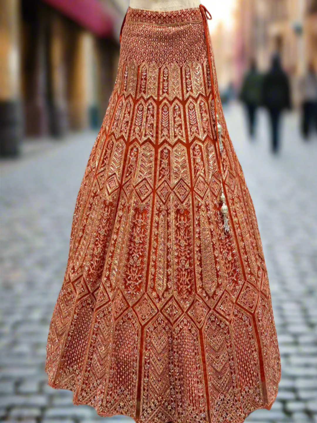 Terracotta Orange Embroidered Lehenga