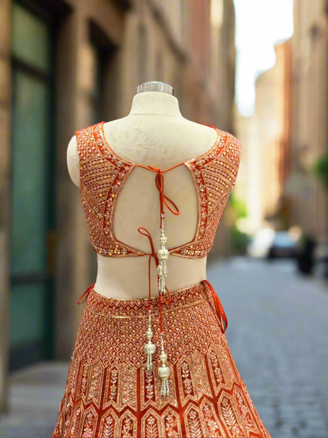 Terracotta Orange Embroidered Lehenga