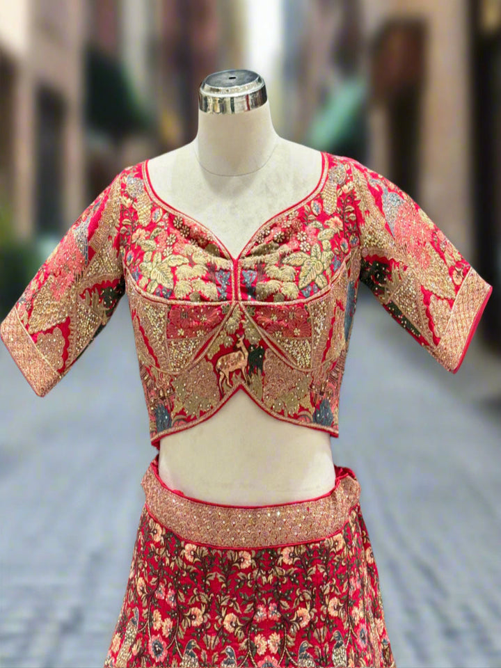 Red Bridal Multicolor Lehenga