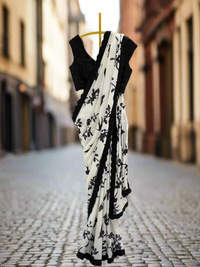 Black and White Silhouette Crepe Saree
