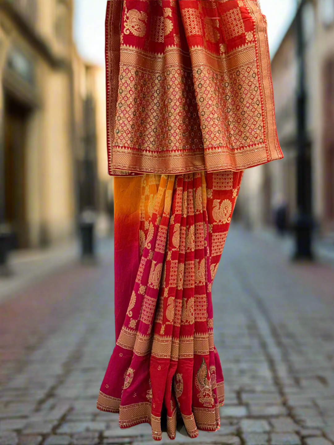 Red Ombre Silk Saree