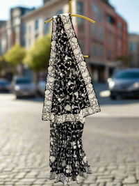Black and Ivory Georgette Floral Embroidery Saree