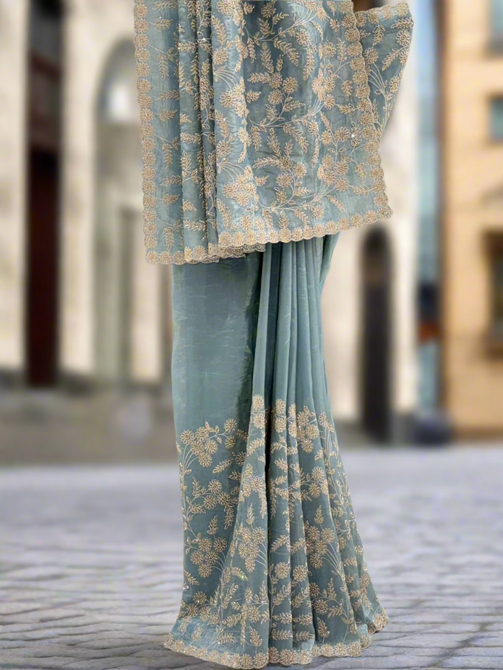 Powder Blue Tissue Saree