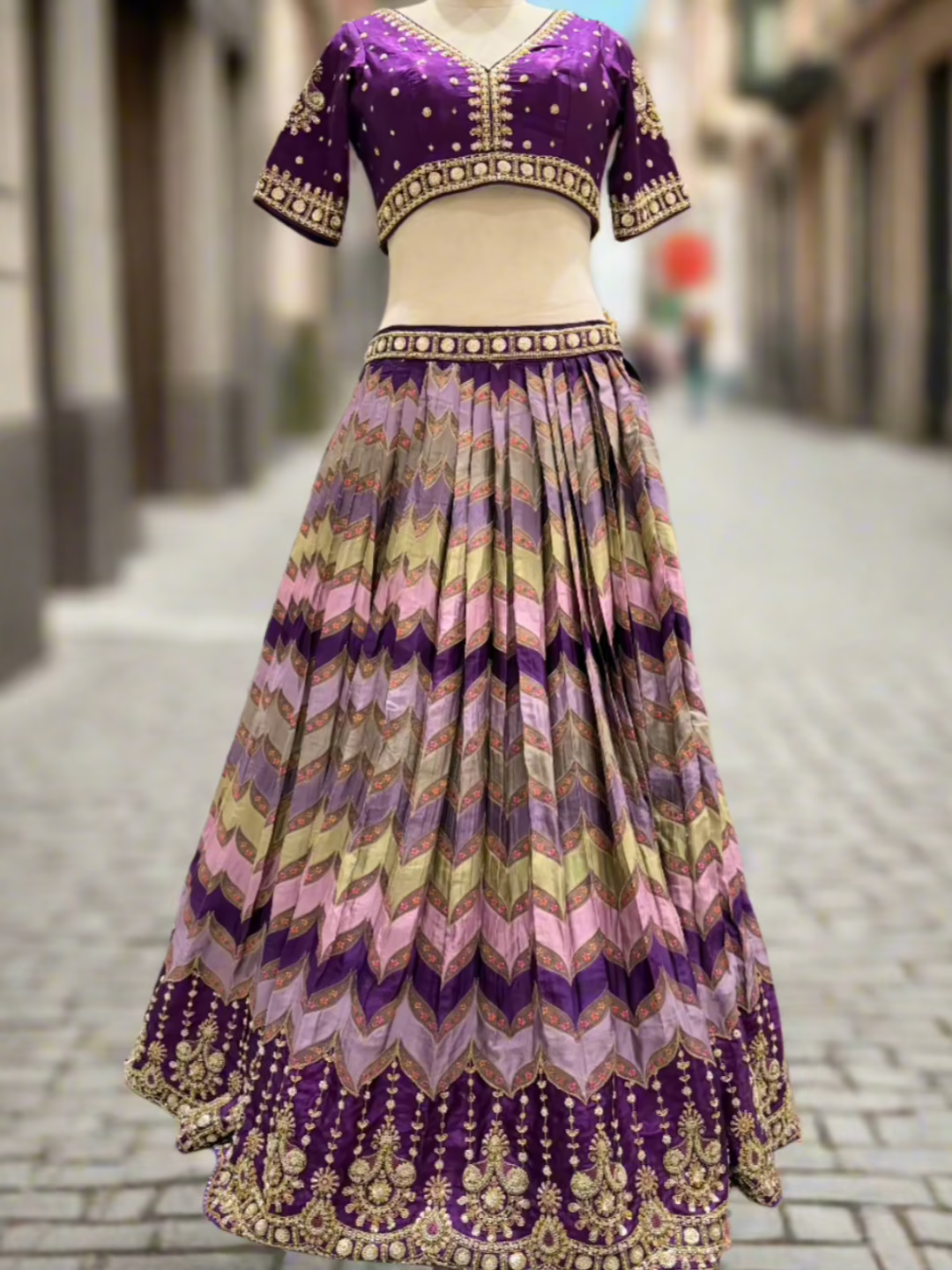 Purple Chevron Print Lehenga