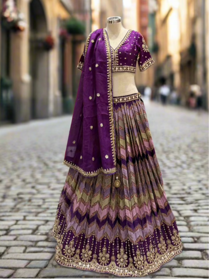 Purple Chevron Print Lehenga