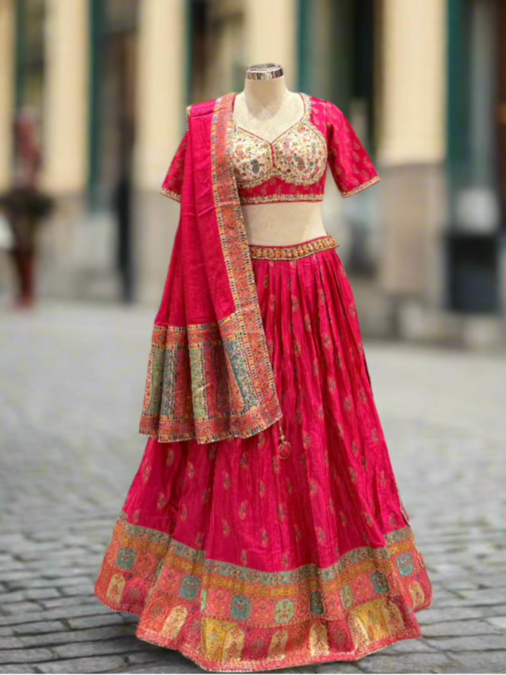 Elegant Pink Silk Readymade Lehenga