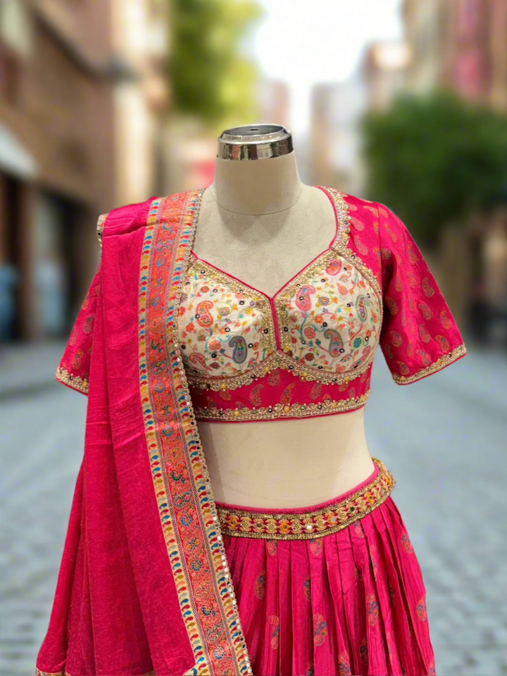 Elegant Pink Silk Readymade Lehenga