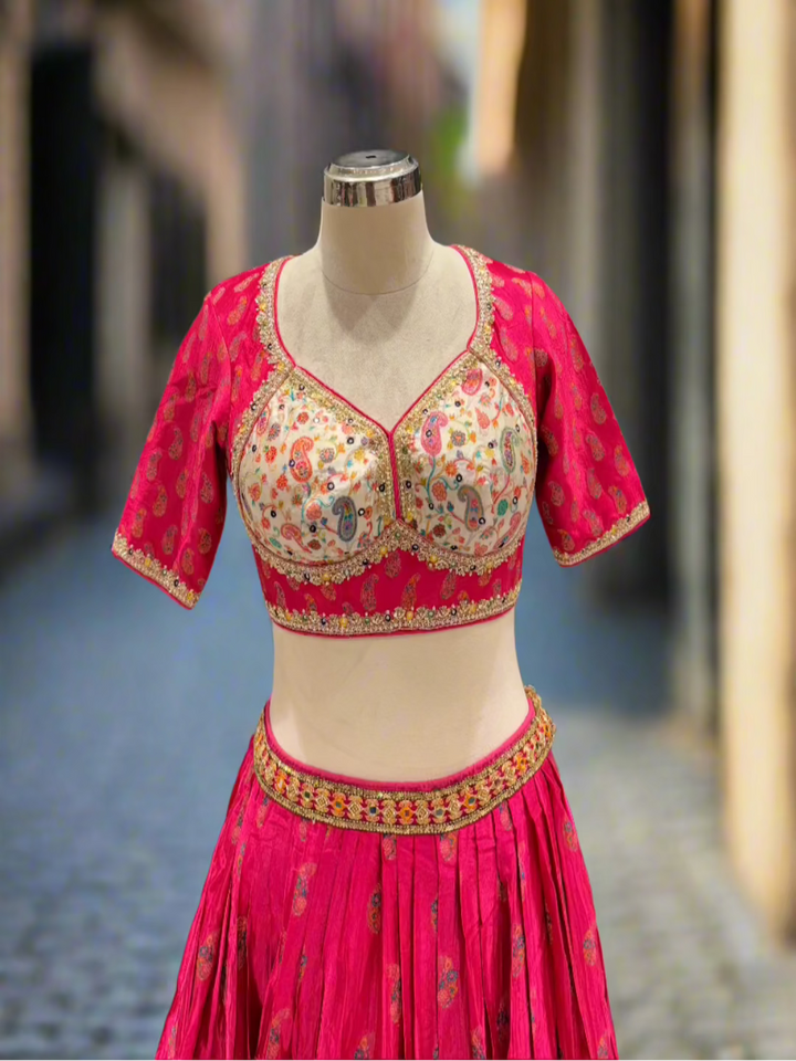 Elegant Pink Silk Readymade Lehenga