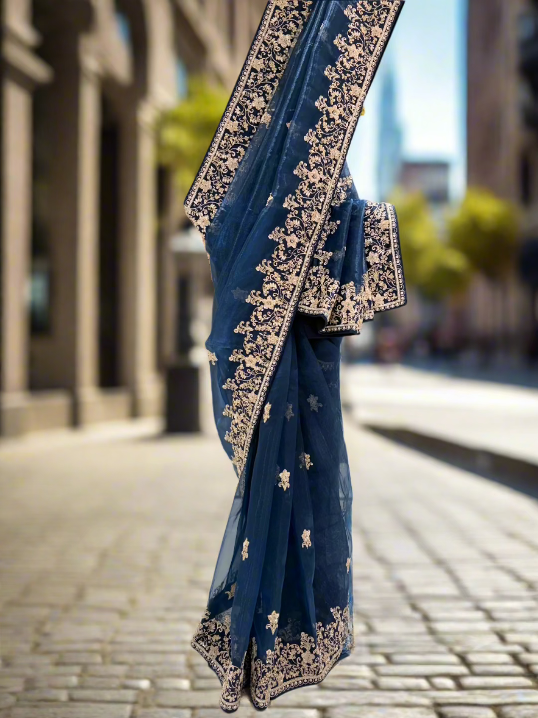 Navy Blue Tissue Saree