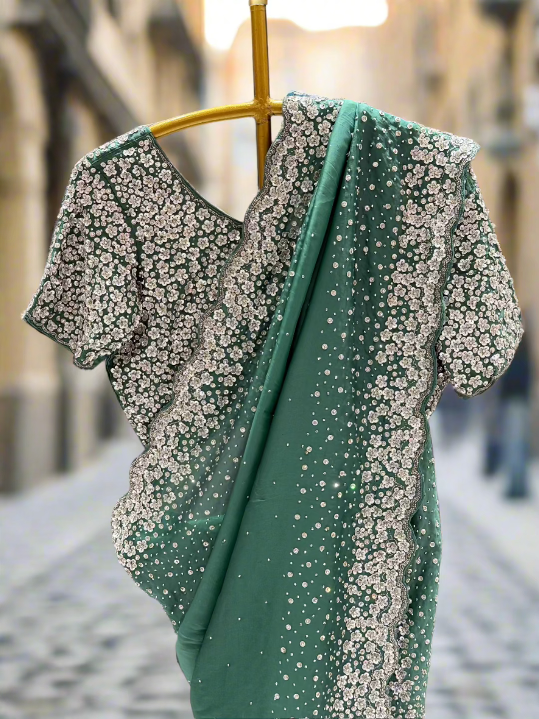 Emerald Green Embellished Saree