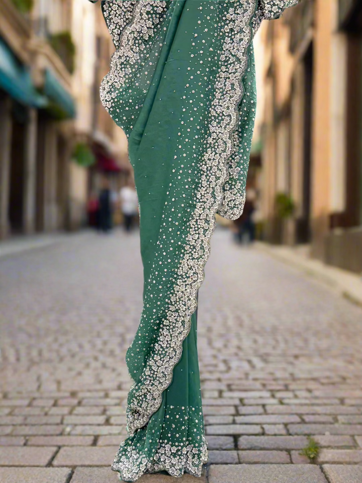 Emerald Green Embellished Saree