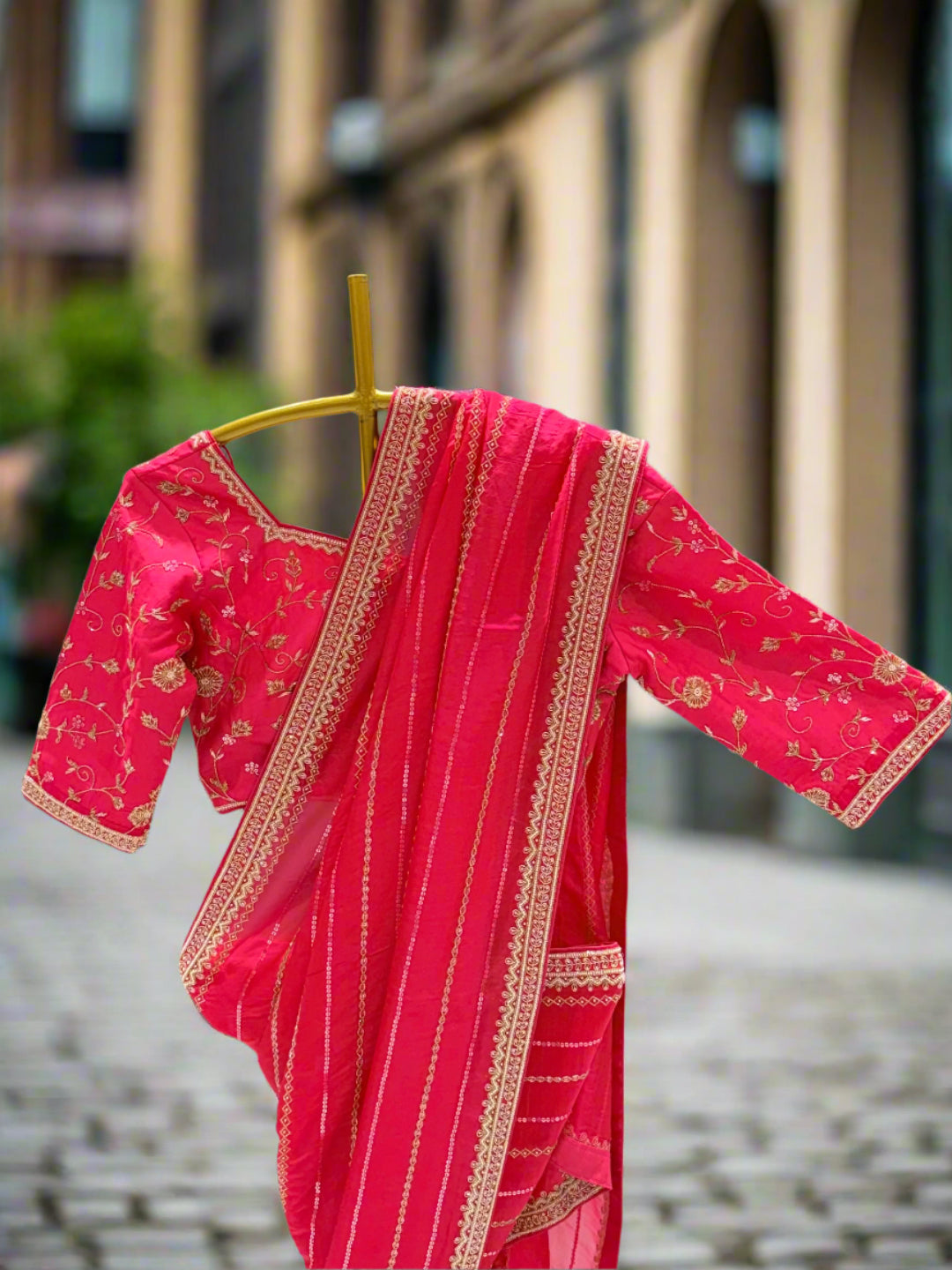 Bright Pink Tissue Saree