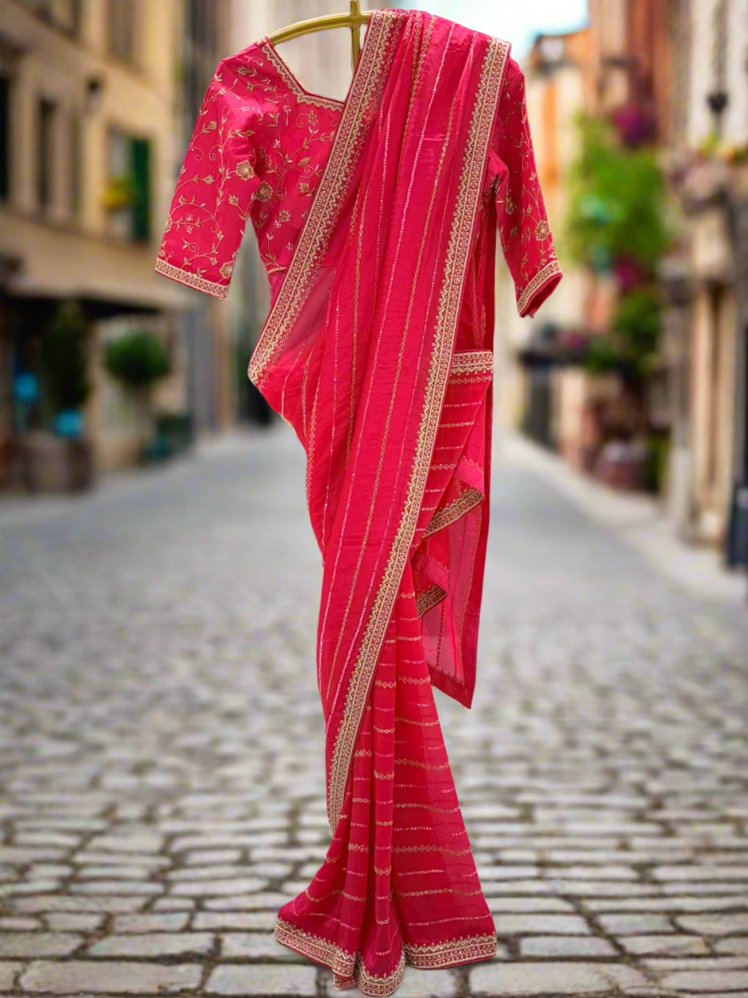 Bright Pink Tissue Saree
