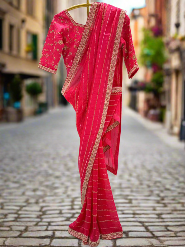 Bright Pink Tissue Saree
