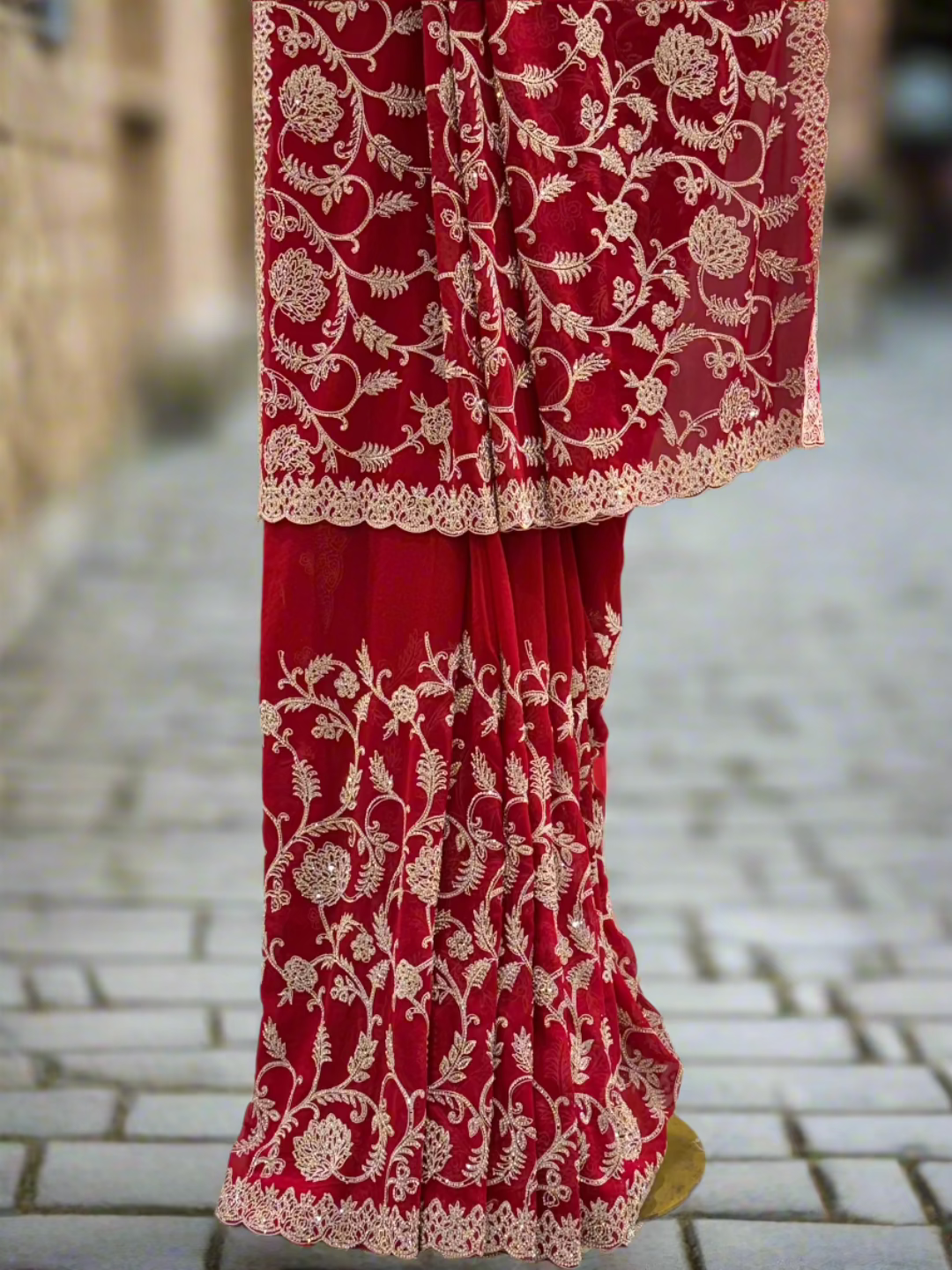 Exquisite Red Georgette Saree