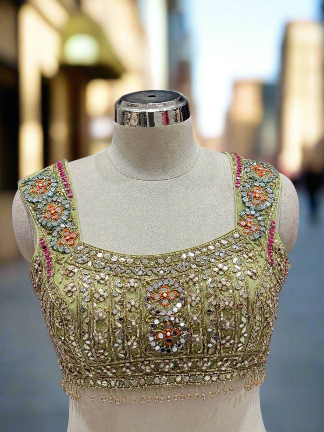 Embellished Olive Green Net Lehenga