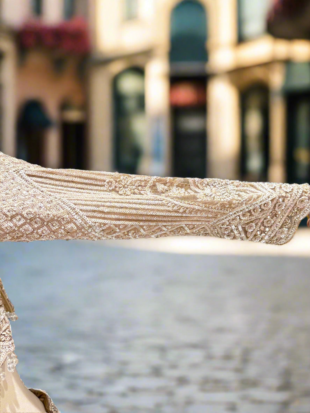 Exquisite Beige Embroidered Net Lehenga