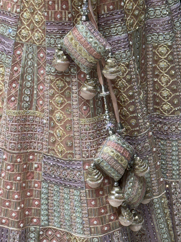 Pastel Multicolor Embroidered Net Lehenga