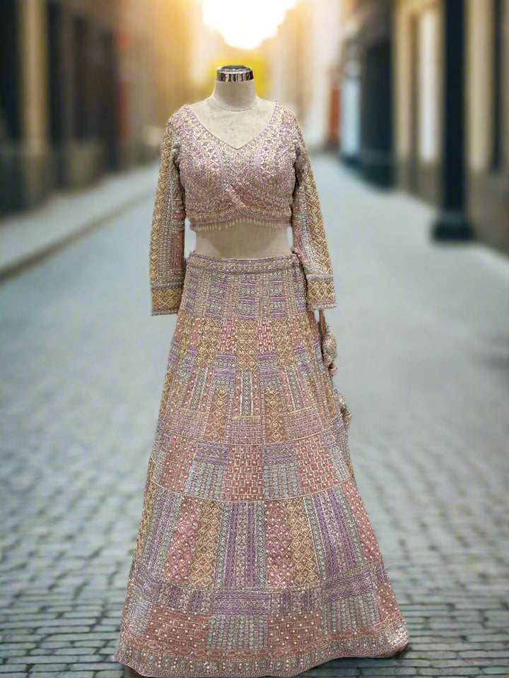 Pastel Multicolor Embroidered Net Lehenga