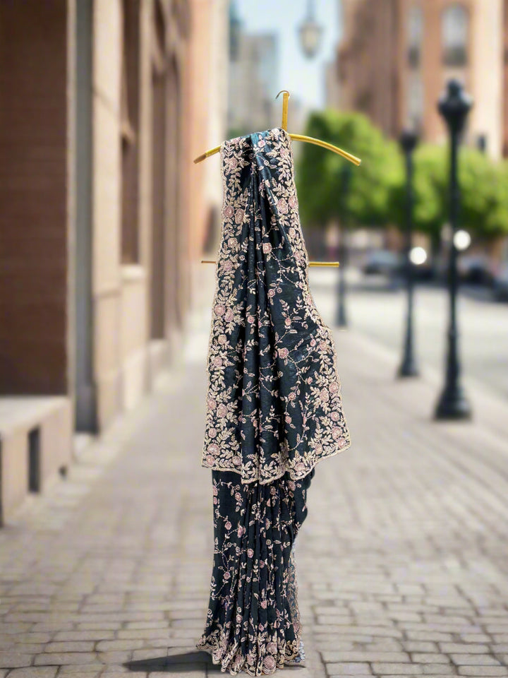 Teal Blue Tissue Saree
