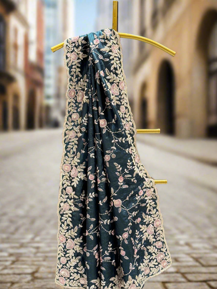 Teal Blue Tissue Saree