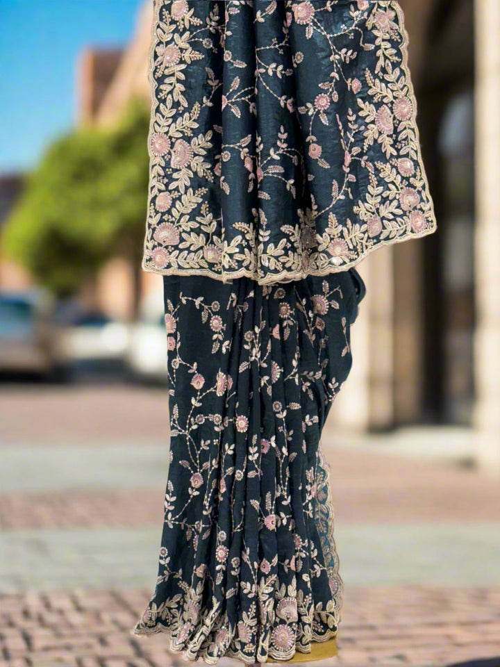 Teal Blue Tissue Saree