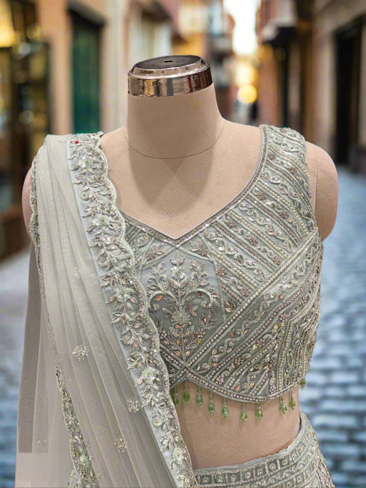Elegant Pastel Green Net Lehenga