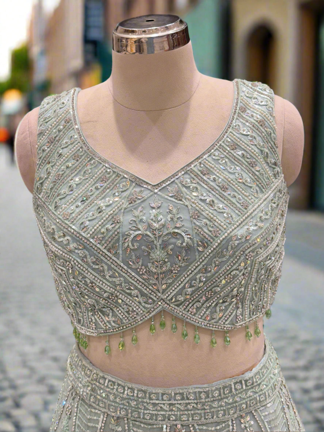 Elegant Pastel Green Net Lehenga