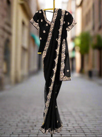 Elegant Black Embroidered Georgette Saree