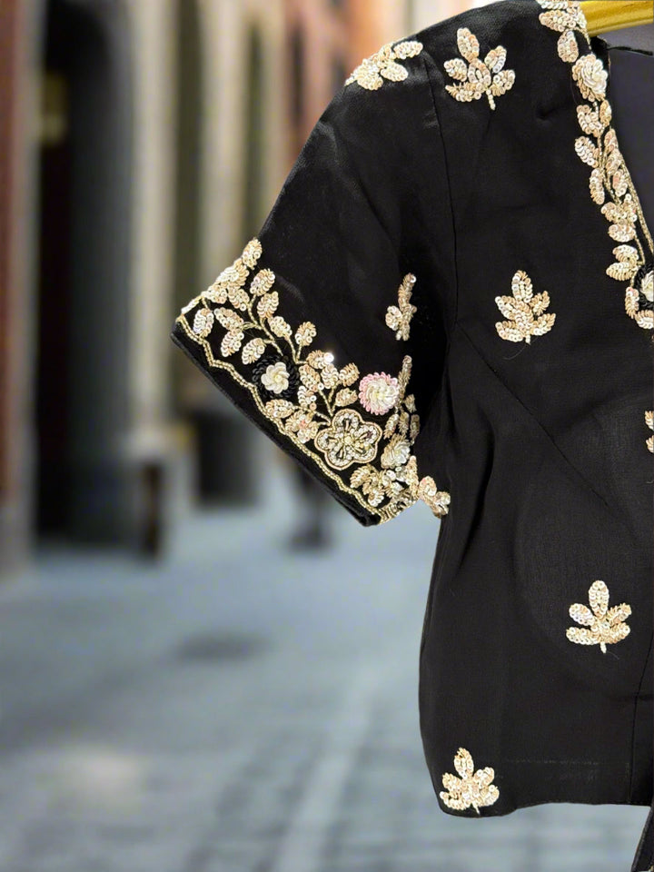 Elegant Black Embroidered Georgette Saree