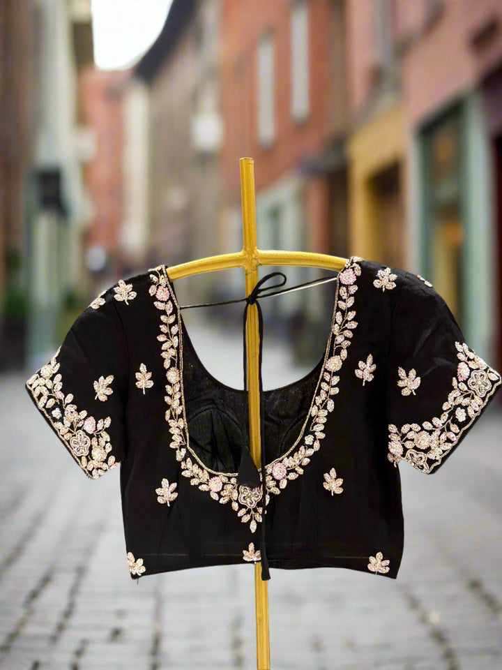Elegant Black Embroidered Georgette Saree
