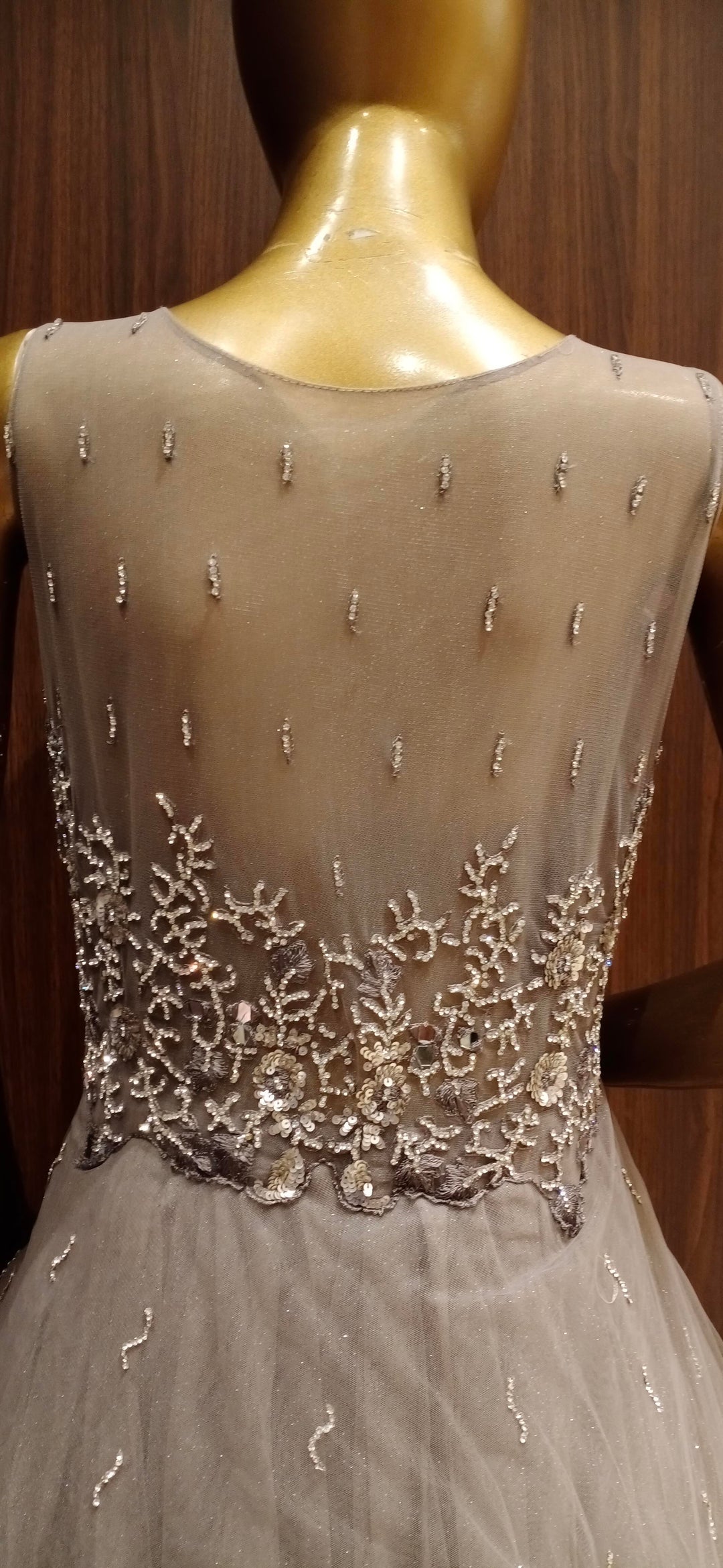 Grey Net Flared Gown with Floral Swarovski crystal  Work