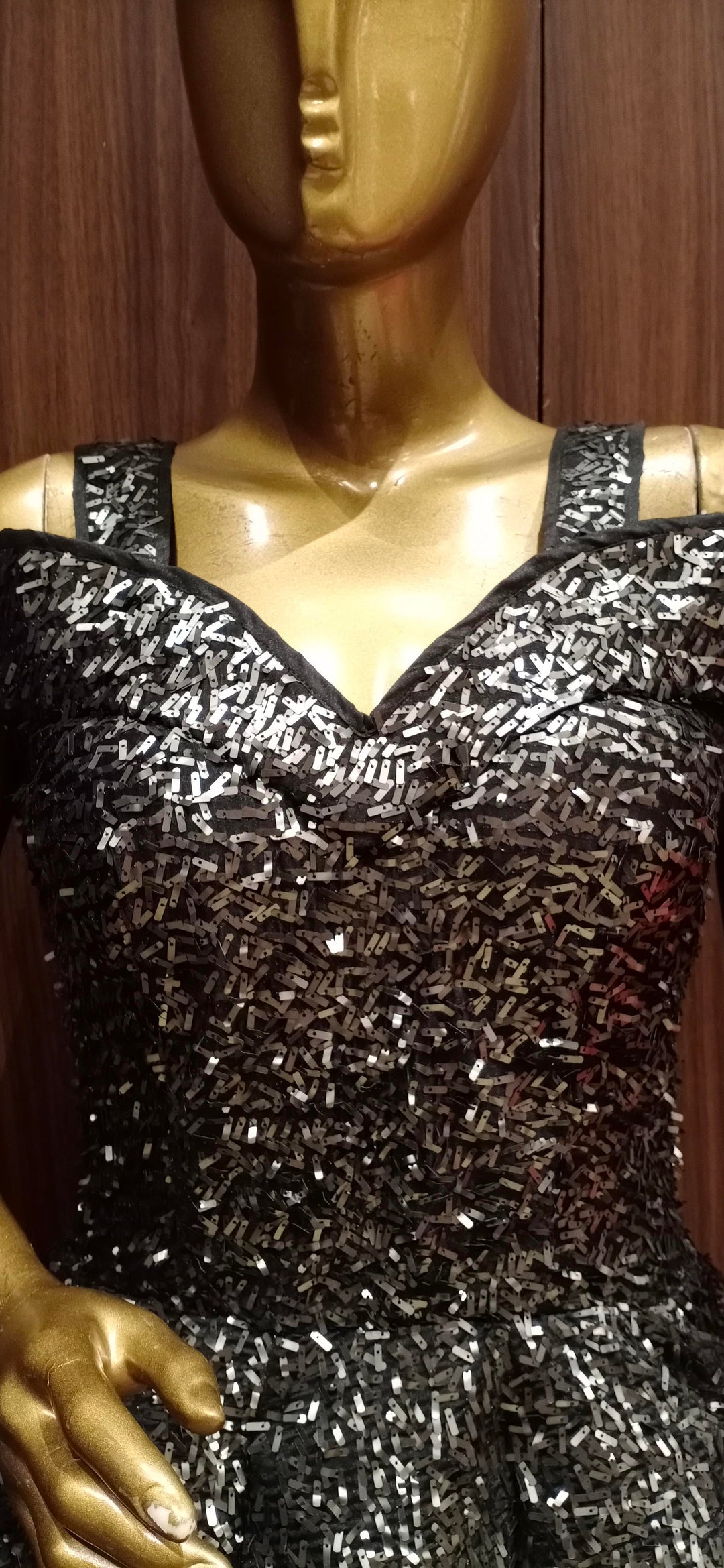 Black Off shoulder Barbie Style Cocktail Gown with Swarovski Work