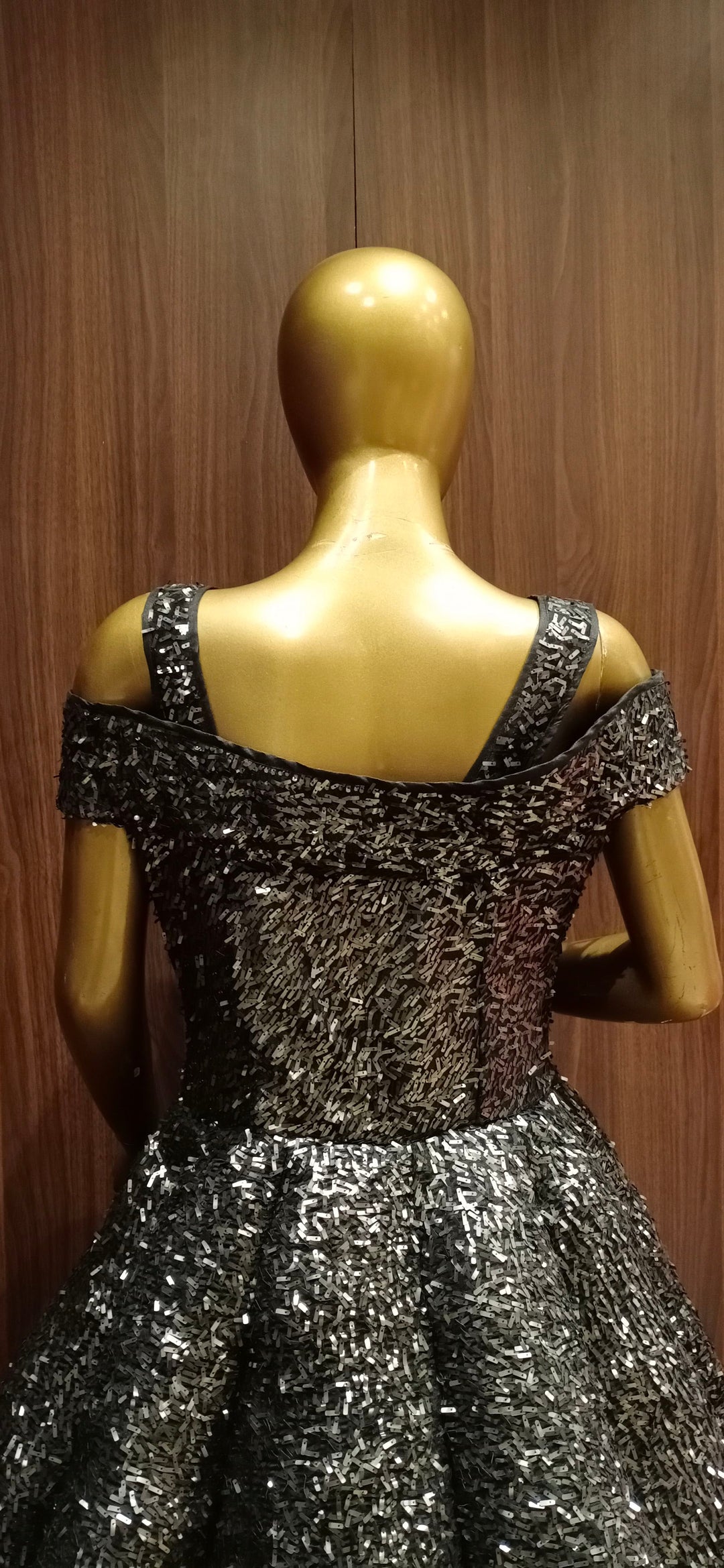 Black Off shoulder Barbie Style Cocktail Gown with Swarovski Work