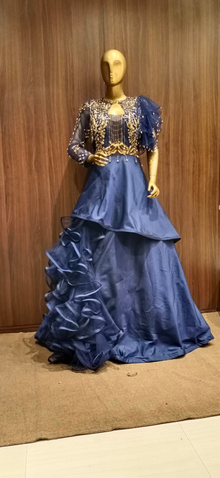 Blueviolet Raw Silk Barbie Syle Gown With Heavy Stylish Work