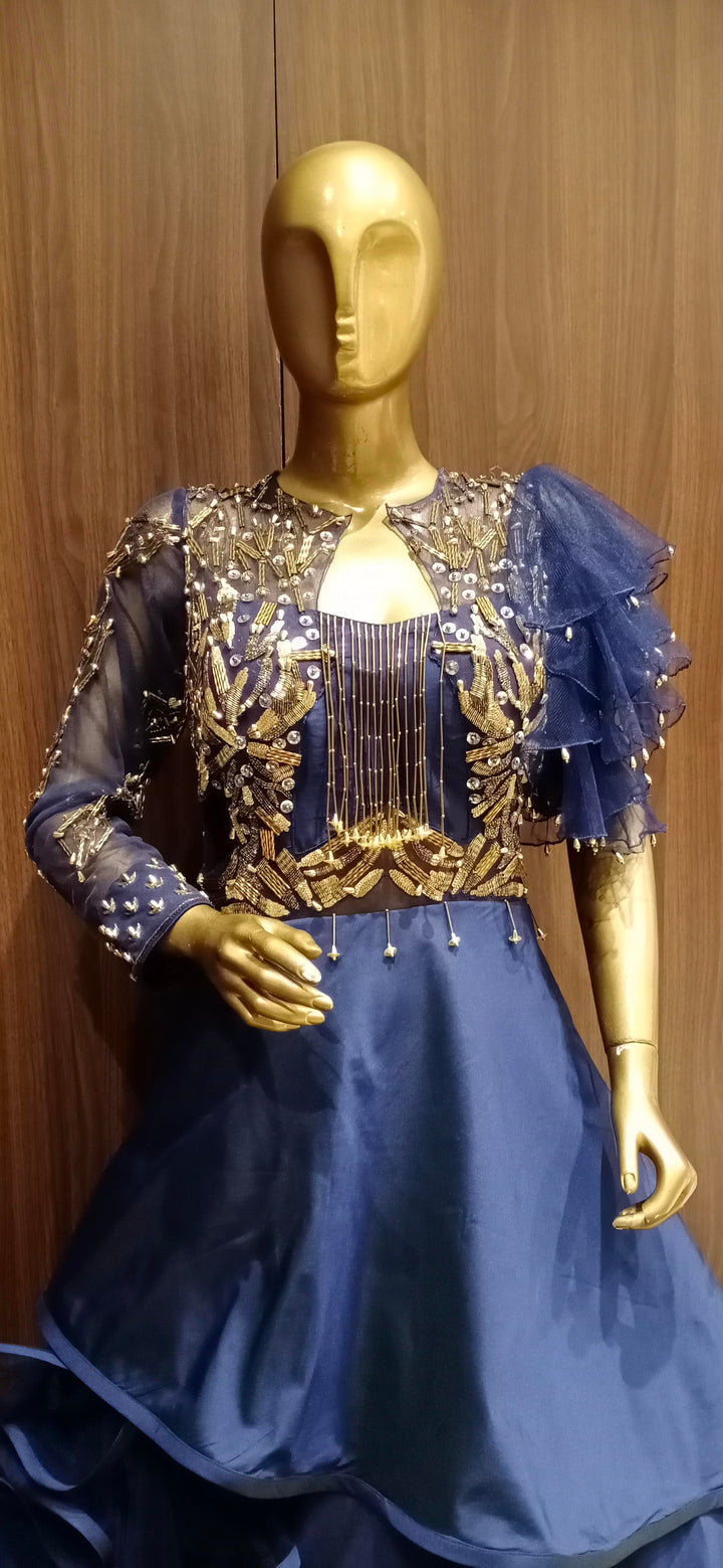 Blueviolet Raw Silk Barbie Syle Gown With Heavy Stylish Work