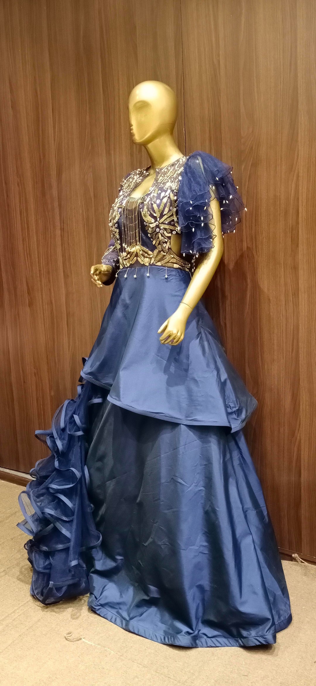 Blueviolet Raw Silk Barbie Syle Gown With Heavy Stylish Work