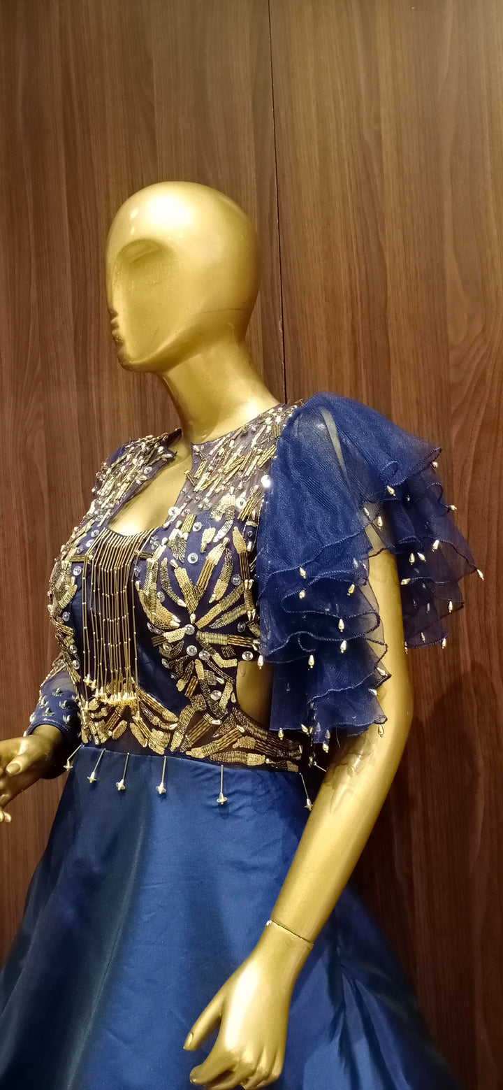 Blueviolet Raw Silk Barbie Syle Gown With Heavy Stylish Work