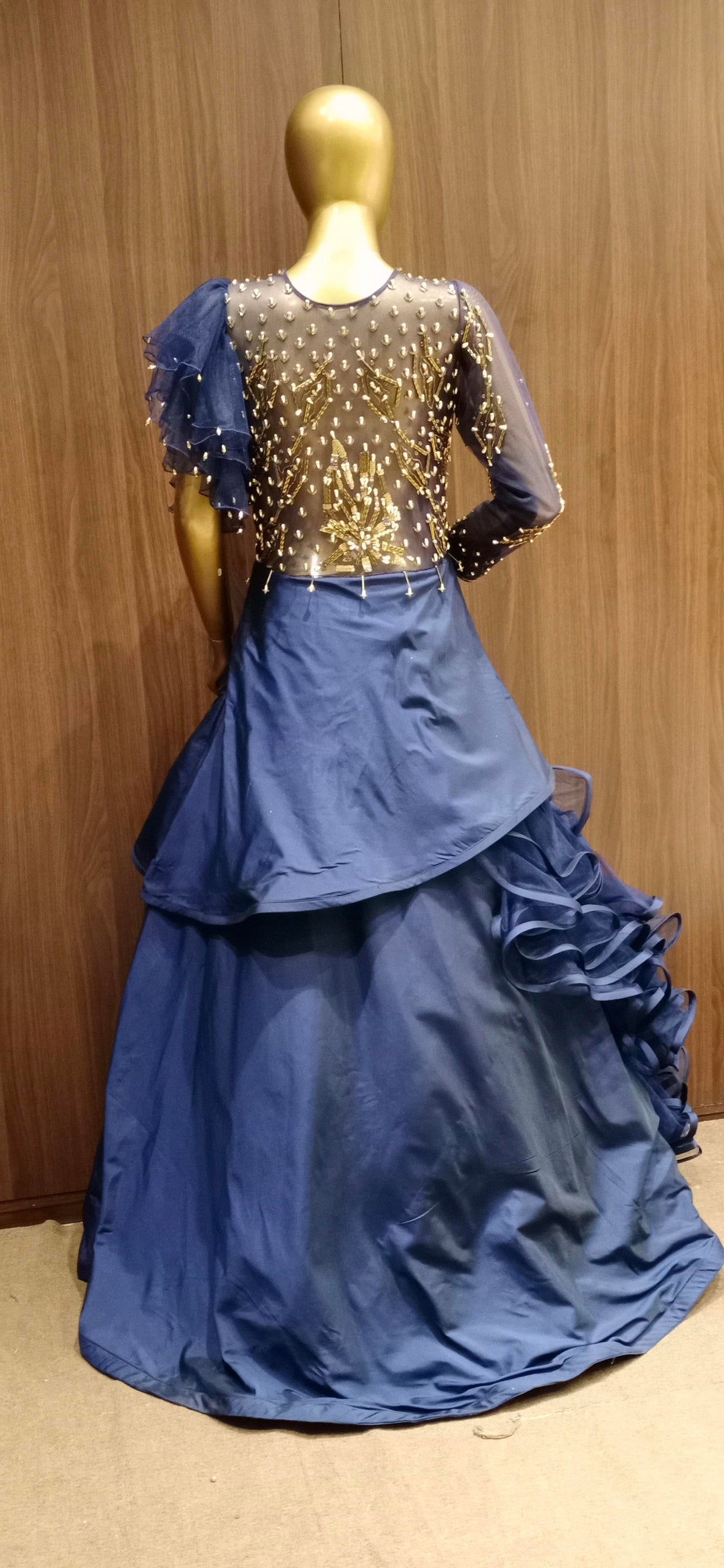 Blueviolet Raw Silk Barbie Syle Gown With Heavy Stylish Work