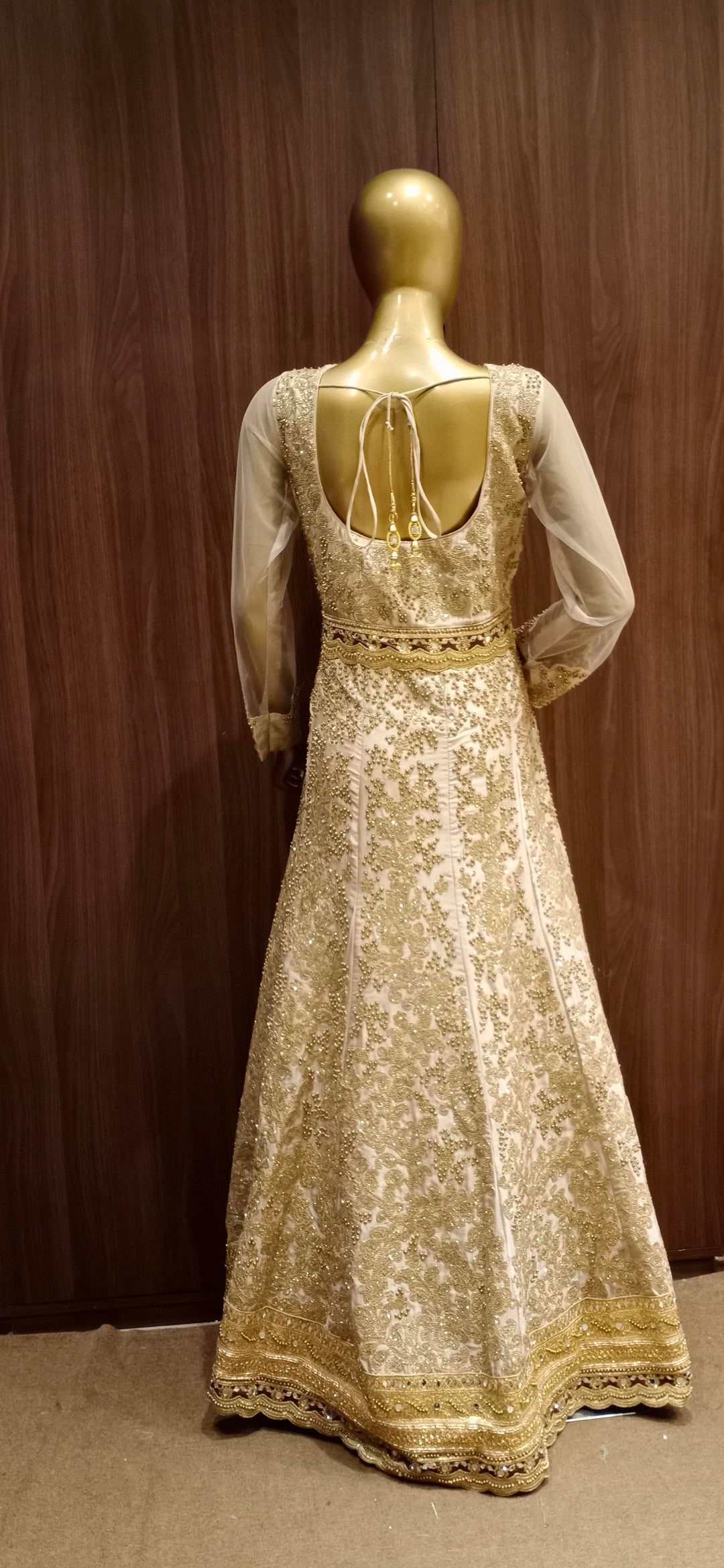 White Anarkali Cocktail Gown with Embellished Neckline