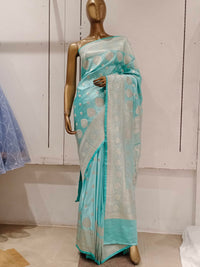 Chhabra 555 Turquoise Blue Pastel Zari Embellished Heavy Kanjeewaram Saree