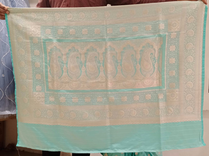 Chhabra 555 Turquoise Blue Pastel Zari Embellished Heavy Kanjeewaram Saree