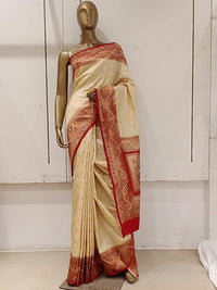 Chhabra 555 Off White Bright Zari Embellished Silk Blend Saree With Contrast Border & Pallu