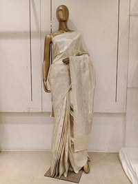 Chhabra 555 White Zari Embellished Heavy Kanjeewaram Saree