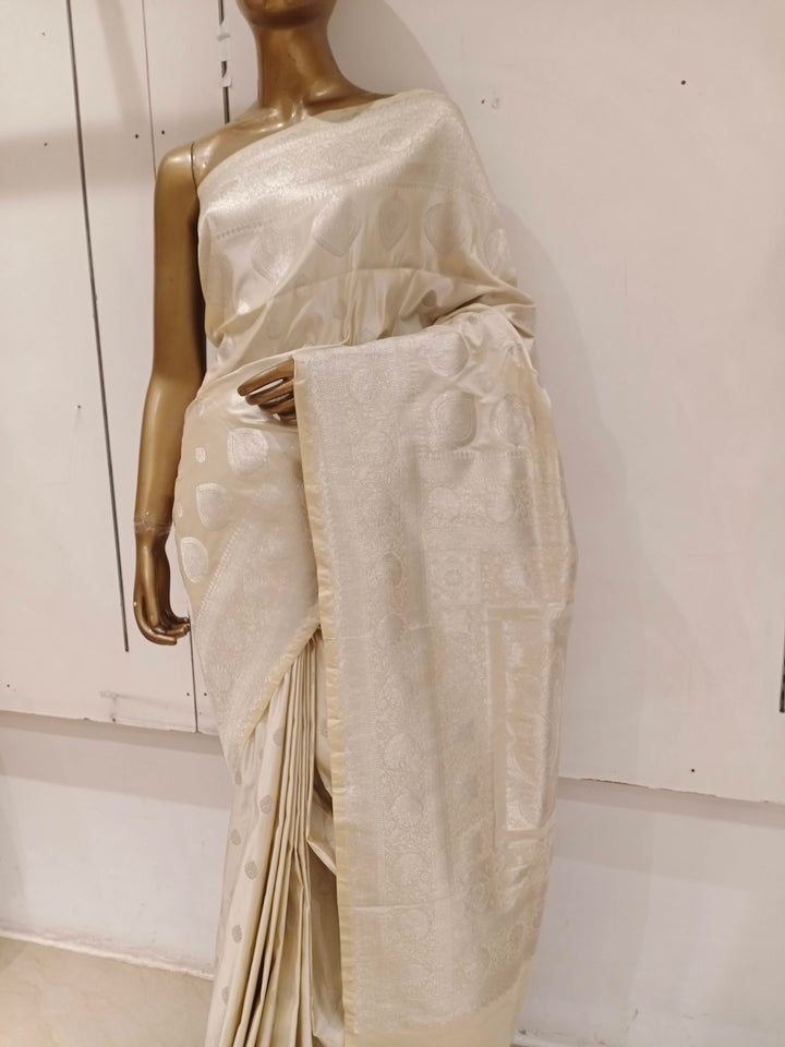 Chhabra 555 White Zari Embellished Heavy Kanjeewaram Saree