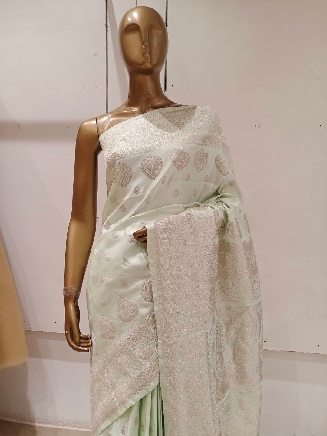 Chhabra 555 Pastel Green Zari Embellished Heavy Kanjeewaram Saree