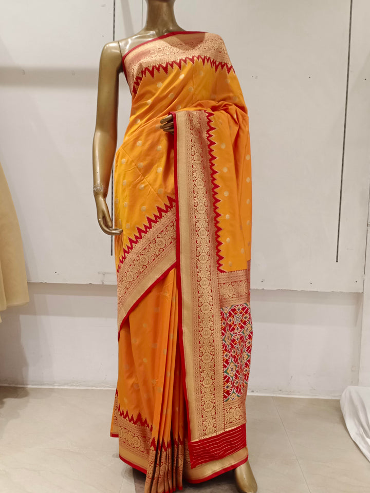 Chhabra 555 Mustard Yellow Banarasi Silk Blend Ethnic Saree Embellished With Bold Border