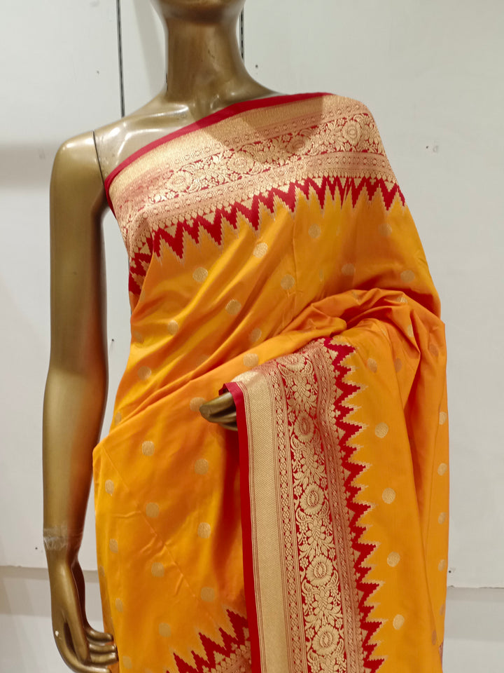 Chhabra 555 Mustard Yellow Banarasi Silk Blend Ethnic Saree Embellished With Bold Border