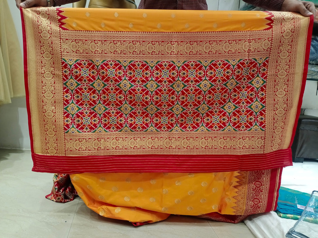 Chhabra 555 Mustard Yellow Banarasi Silk Blend Ethnic Saree Embellished With Bold Border