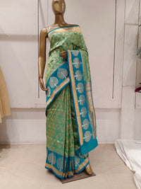 Chhabra 555 Green & Blue Zaal Zari Woven Embellished Saree With Beautiful Bold Contrast Border and Pallu